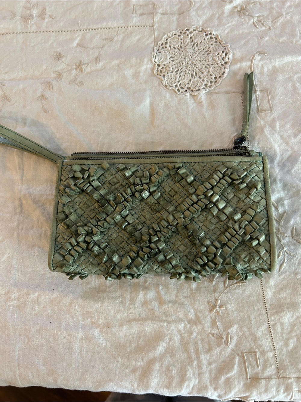 HOBO Woven Wristlet Clutch in Sage Green
